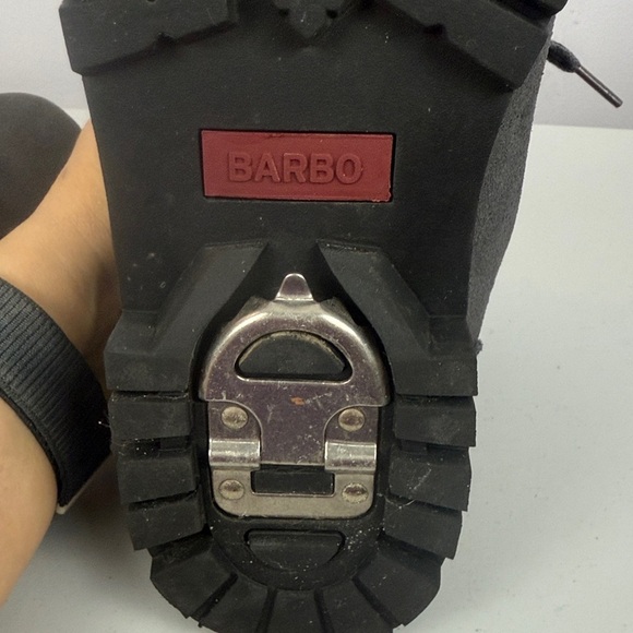 Barbo Gray Suede Leather Fur-Trim Lace-Up Winter Ankle High Boots Metal Cleats - Picture 9 of 14